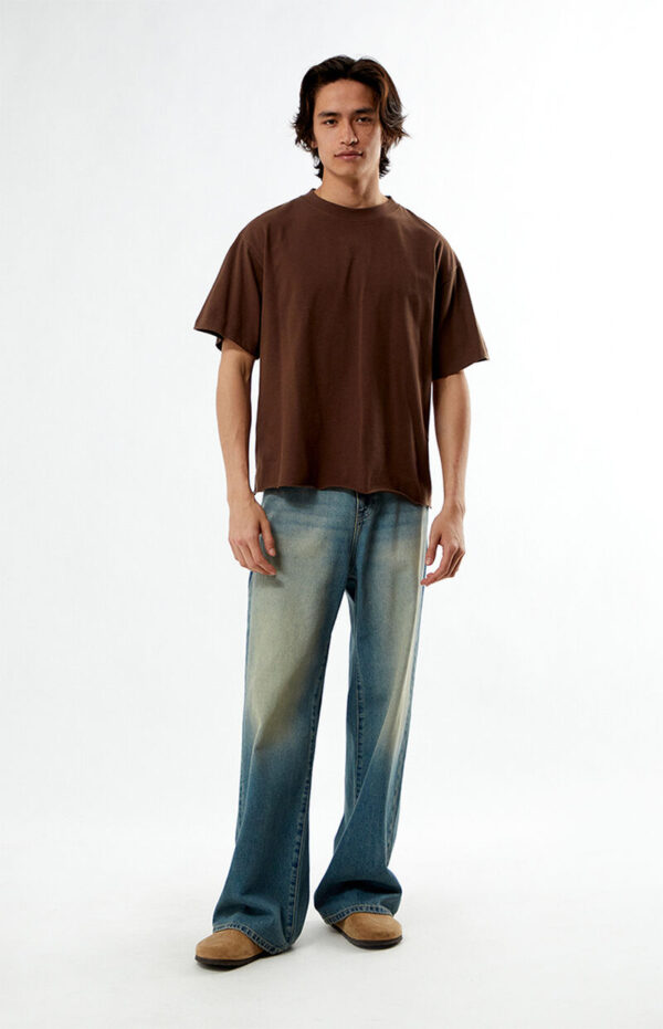 Men’s Oversized Brown T-Shirt & Relaxed Fit Blue Jeans Set