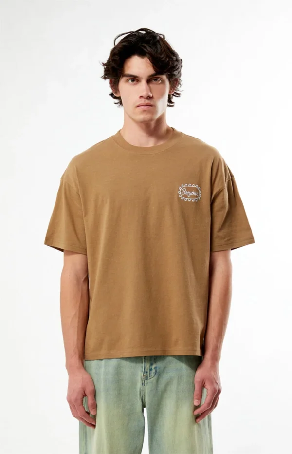 Embroidered T-Shirt (1) Men’s Oversized Brown “Bonjour” Printed T-Shirt