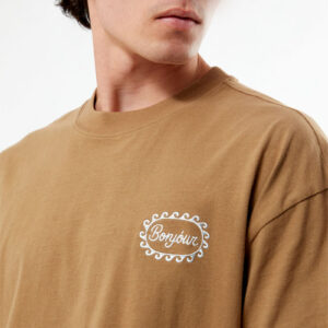 Men’s Oversized Brown “Bonjour” Printed T-Shirt