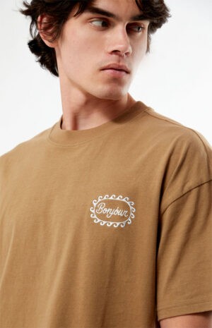 Men’s Oversized Brown “Bonjour” Printed T-Shirt