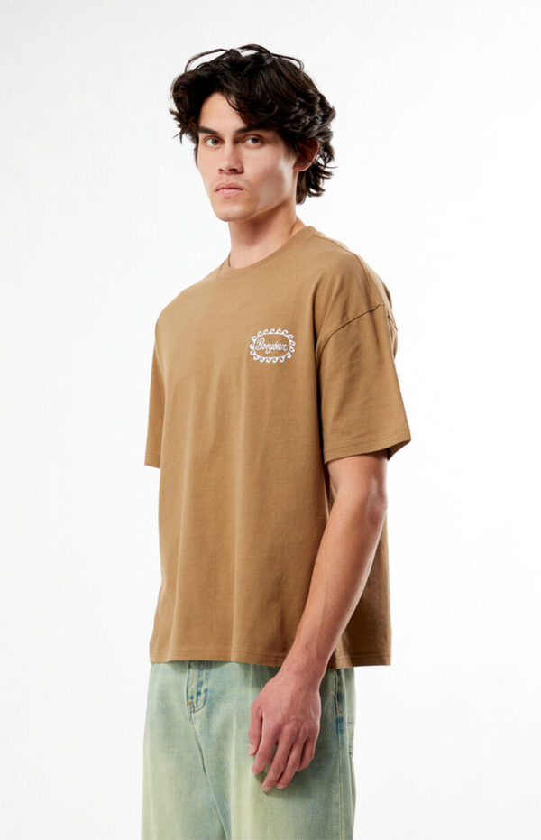 Embroidered T-Shirt (3) Men’s Oversized Brown “Bonjour” Printed T-Shirt