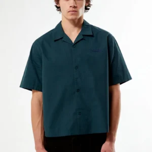Men’s Farms Green Woven Camp Collar Shirt
