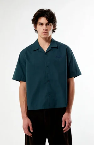 Men’s Farms Green Woven Camp Collar Shirt